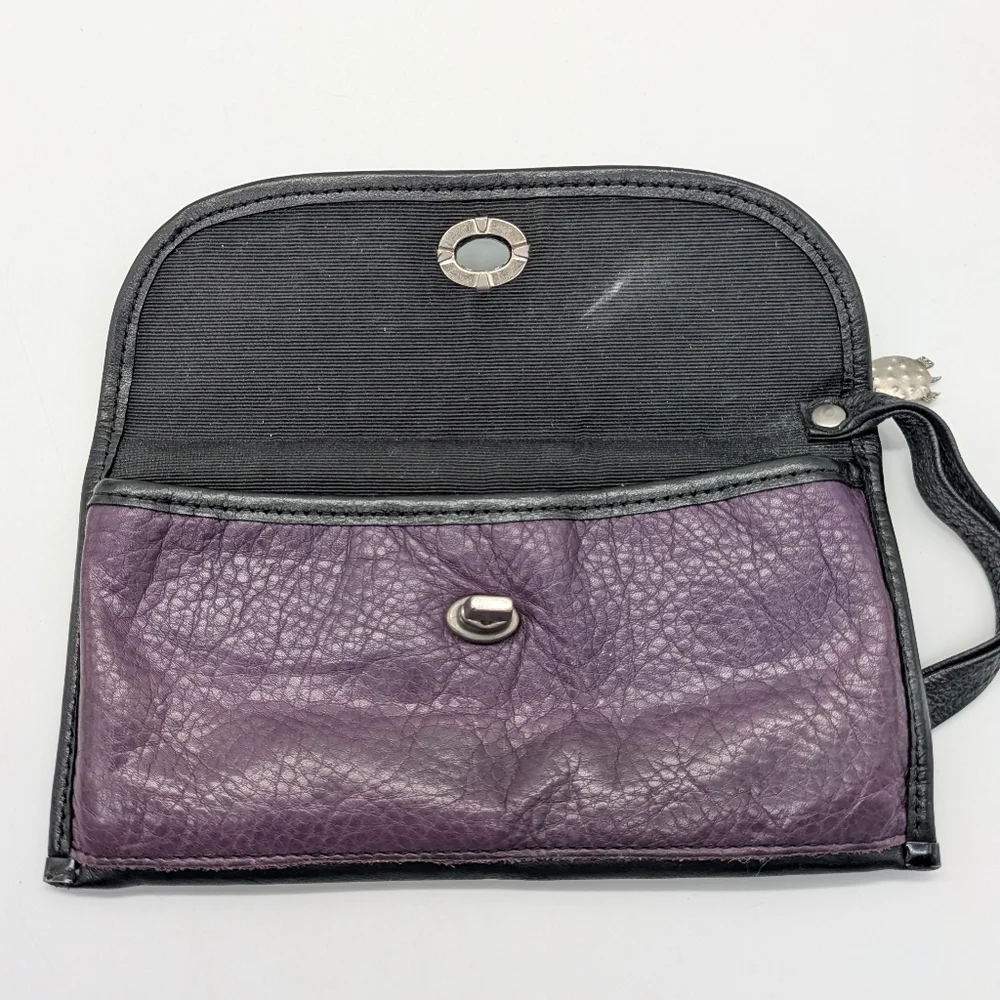 Turtle Ridge Blue Purple Black Leather Clutch Wristlet Wallet